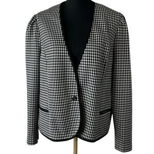 Vintage Marty Gutmacher Black White Houndstooth‎ One Button Blazer Career Med